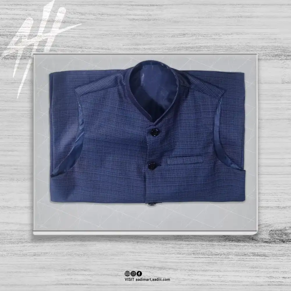 Men Navy Blue  Waistcoat - Check  Print