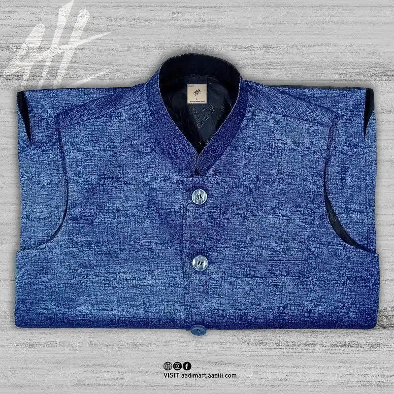 Men Blue Texture Waistcoat