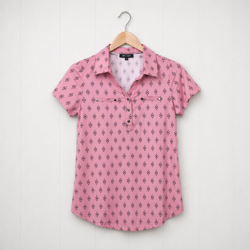 Ladies Printed Knit Shirt |Iron Free |Pink