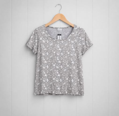 Ladies Floral Printed T-shirt |Iron Free | Gray