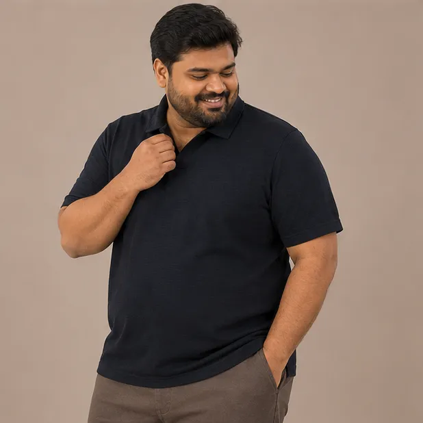 Plus Size Fashionable Polo Shirt - Black