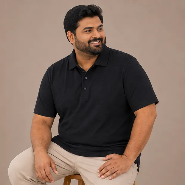 Plus Size Premium Piqué Polo Shirt | Black