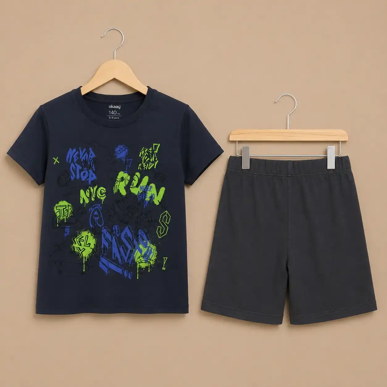 Boys Printed T-Shirt and Short Pant Set | 100% Cotton Single Jersey  | Casual Wear | Charcoal