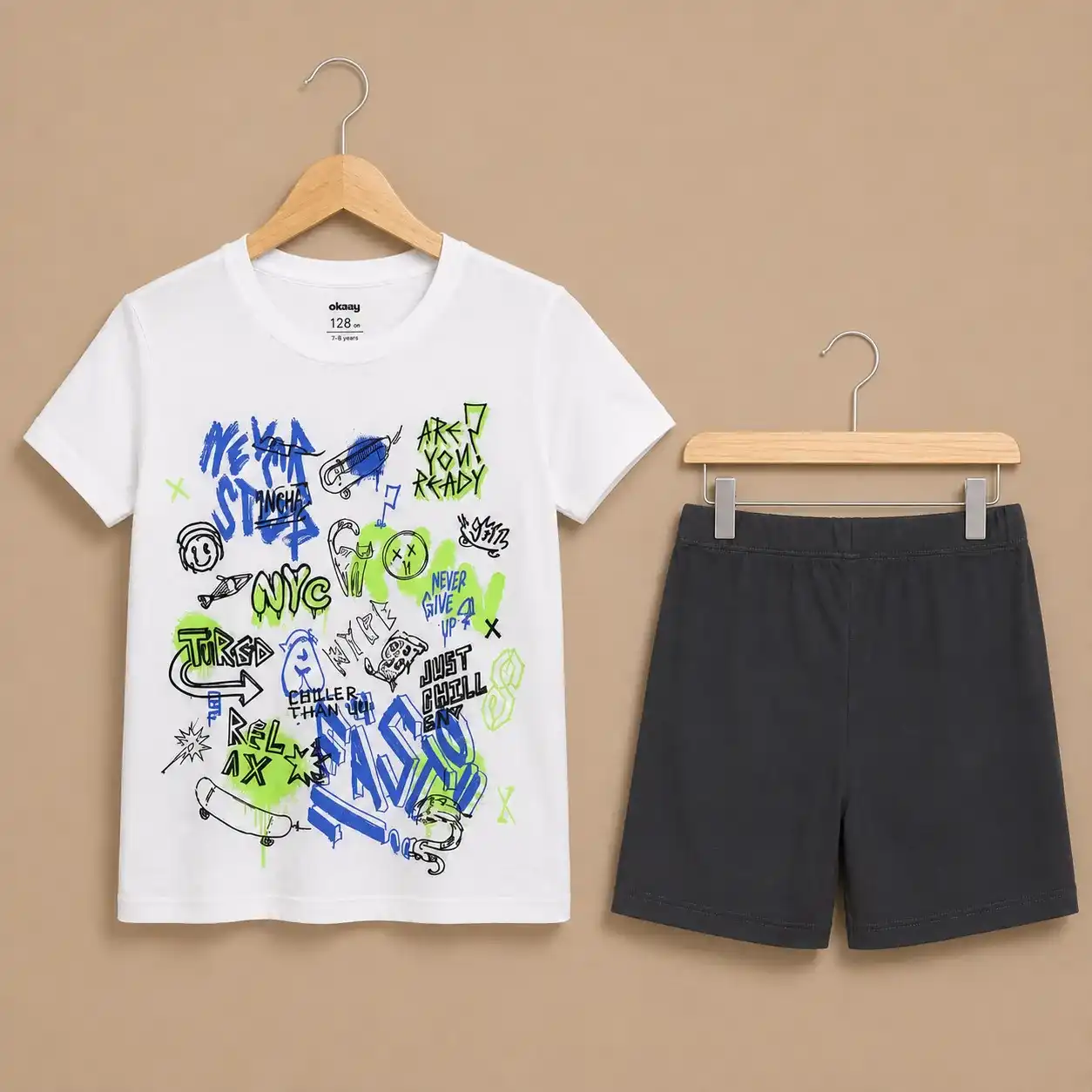 Boys Printed T-Shirt and Short Pant Set | 100% Cotton Single Jersey  | Casual Wear | White