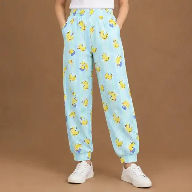 Girls All Over Printed Pull-On Joggers | Stretch Knit Pants with Side Pocket | ২–১৪ বছর | Ocean Blue