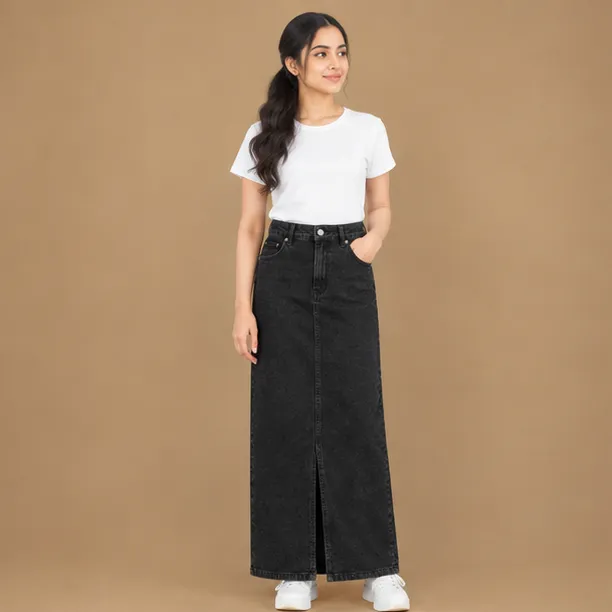 Denim Maxi Skirt | Black